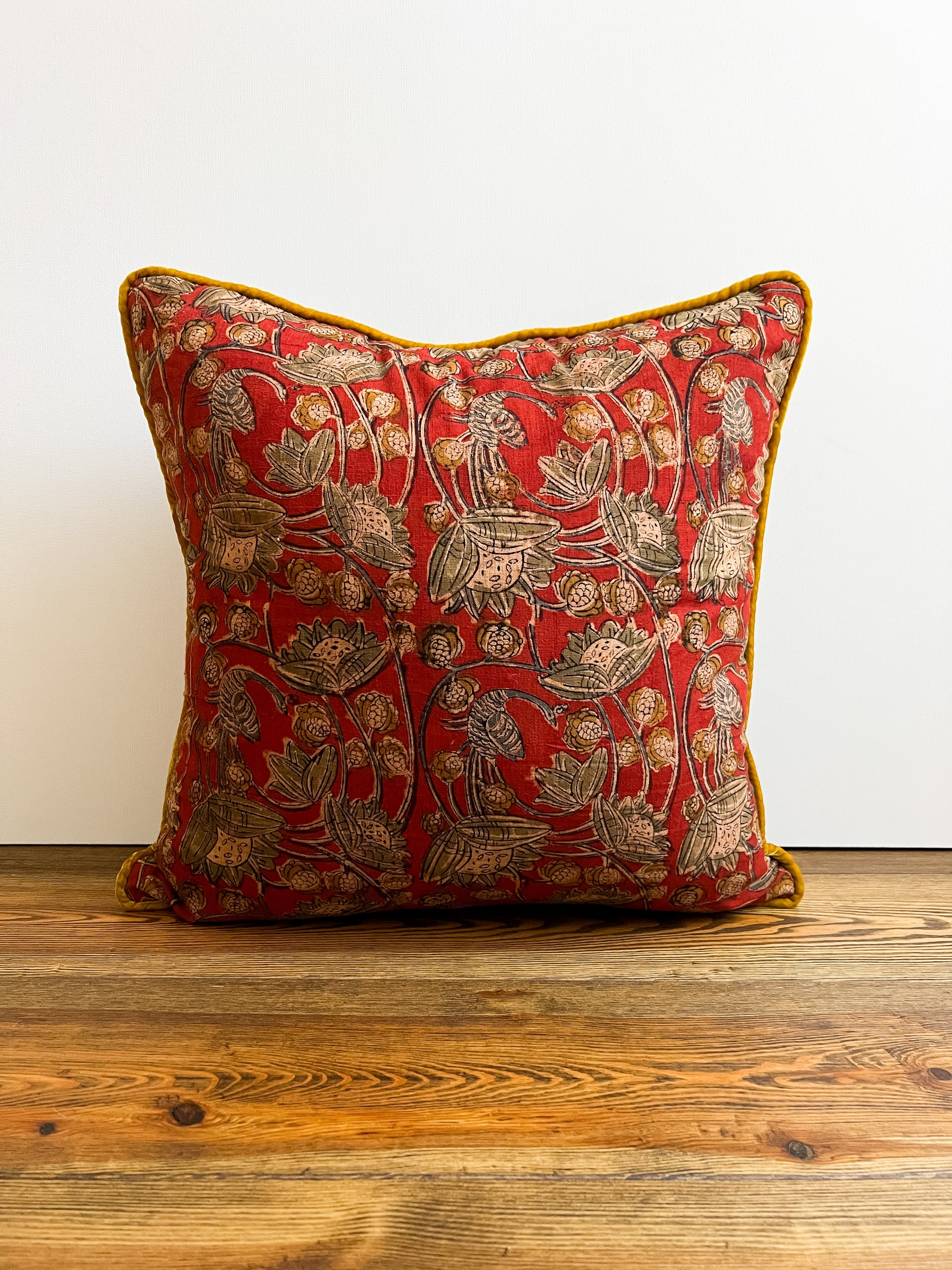 Vermillion Botanical with Ochre Velvet Piping